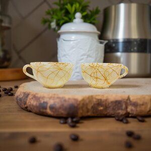 Vintage Hazel Atlas Marbled Milk Glass Teacups Set Of Two